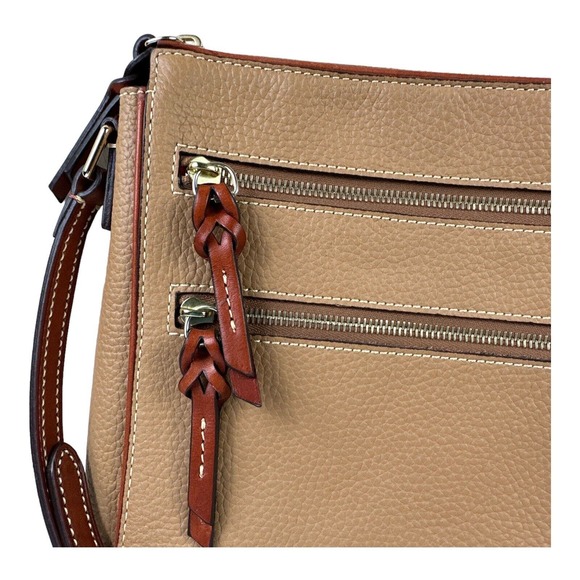 DOONEY & BOURKE Triple Zip Crossbody Shoulder Bag Carmel Pebble Grain LeatherEUC - Picture 7 of 16